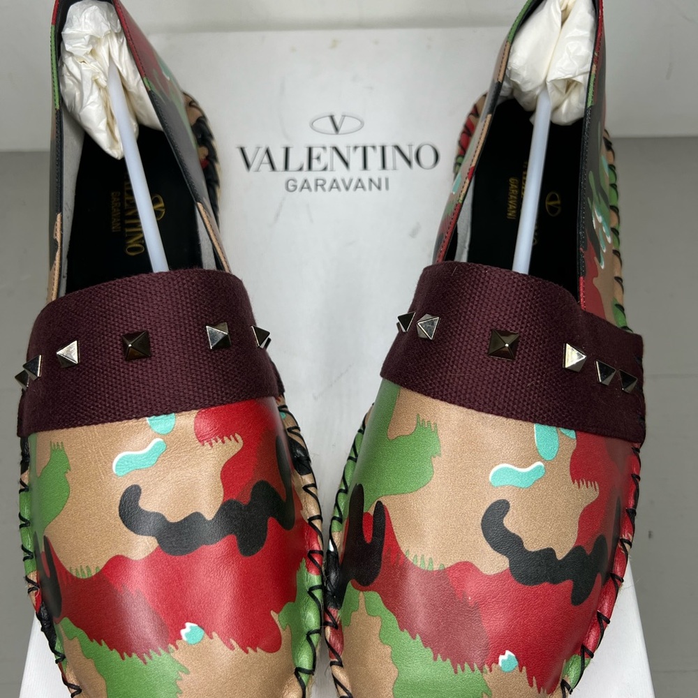 Valentino Garavani Red and Green Camouflage Loafers